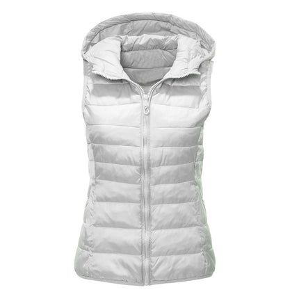 Women's Winter Down Vest Jacket Lightweight Quilted Loose Versatile Hooded Vest