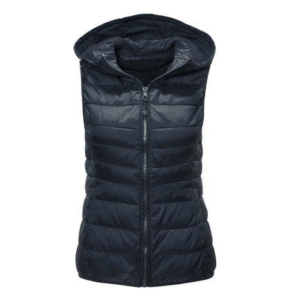 Women's Winter Down Vest Jacket Lightweight Quilted Loose Versatile Hooded Vest