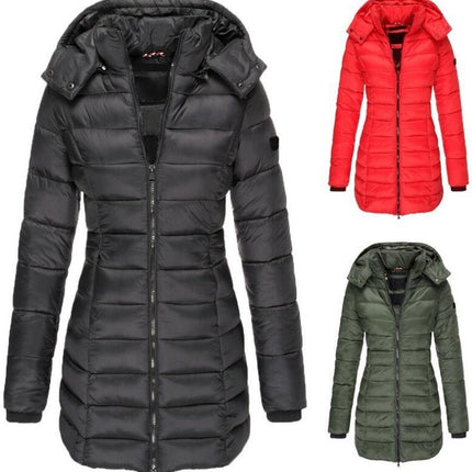 Women's Warm Thickened Quilted Coat With Detachable Hood Winter Long Warm Coat