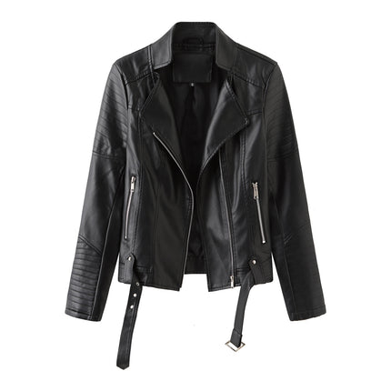 Women's imitation leather jacket short PU padded Slim zipper motorcycle biker jacket