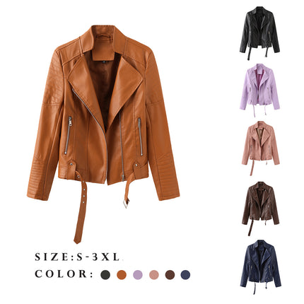 Women's imitation leather jacket short PU padded Slim zipper motorcycle biker jacket