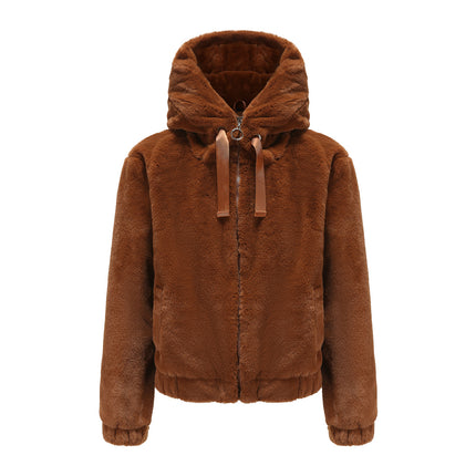 Women's Fashion Winter Jacket Long Sleeve Zipper Faux Shearling Fleece Oversized Short Jacket