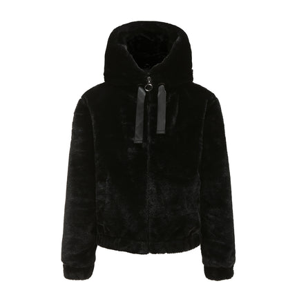 Women's Fashion Winter Jacket Long Sleeve Zipper Faux Shearling Fleece Oversized Short Jacket