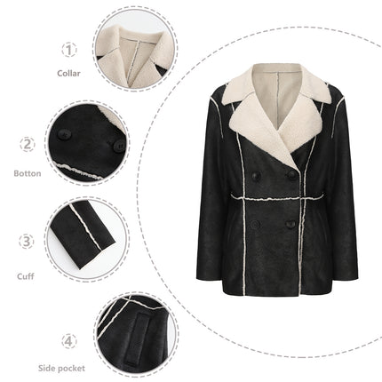 Women's Faux Suede Button Motorcycle Jacket Lapel Padded Jacket Casual with Pockets Jacket