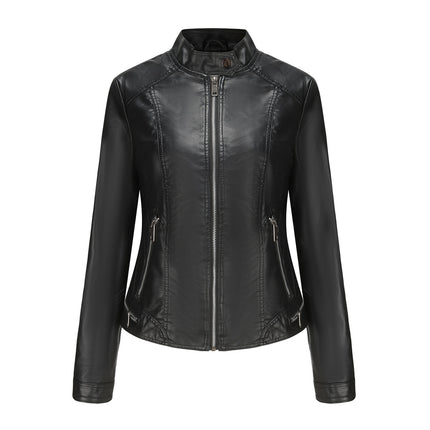 Women's Short Faux Leather Jacket PU Padded Slim Fit Zipper Motorcycle Biker Jacket