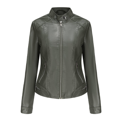 Women's Short Faux Leather Jacket PU Padded Slim Fit Zipper Motorcycle Biker Jacket