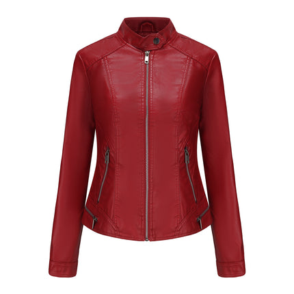 Women's Short Faux Leather Jacket PU Padded Slim Fit Zipper Motorcycle Biker Jacket