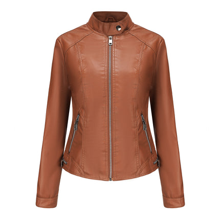 Women's Short Faux Leather Jacket PU Padded Slim Fit Zipper Motorcycle Biker Jacket