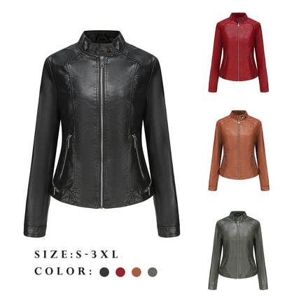 Women's Short Faux Leather Jacket PU Padded Slim Fit Zipper Motorcycle Biker Jacket