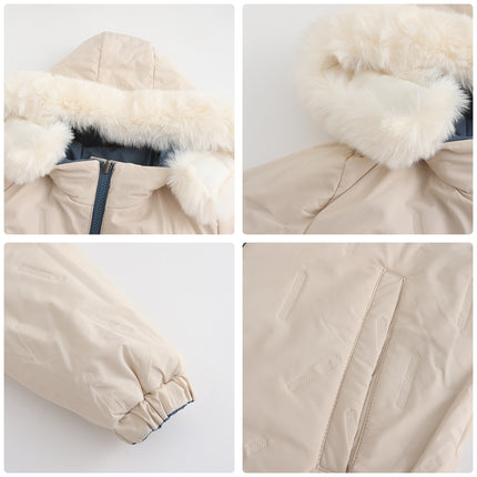 Women's Winter Zipper Jacket, Warm Reversible Thickened Parker Coat with Detachable Fur Hat Coat