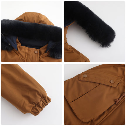 Women's Winter Zipper Jacket, Warm Reversible Thickened Parker Coat with Detachable Fur Hat Coat