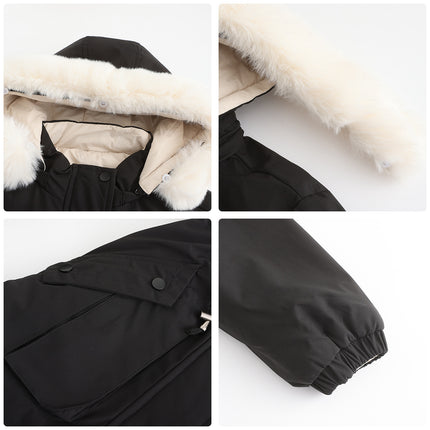 Women's Winter Zipper Jacket, Warm Reversible Thickened Parker Coat with Detachable Fur Hat Coat