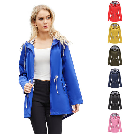 Women's Lightweight Raincoat Waterproof Windbreaker Striped Lined Outdoor Hooded Windbreaker