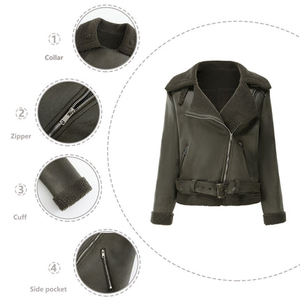 Women's Faux Suede Zipper Motorcycle Jacket Lapel Padded Short Casual with Pockets Jacket