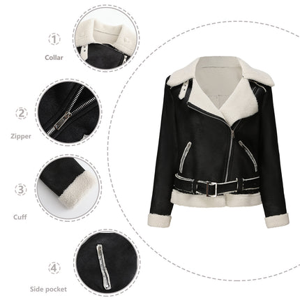 Women's Faux Suede Zipper Motorcycle Jacket Lapel Padded Short Casual with Pockets Jacket