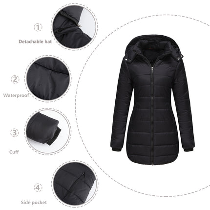 Women's winter windproof warm coat waterproof thickened fashion puffy with removable hood coat