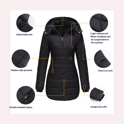 Women's winter windproof warm coat waterproof thickened fashion puffy with removable hood coat