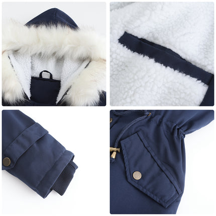 Women's winter jacket, warm wool lined padded parka with detachable fur hood coat