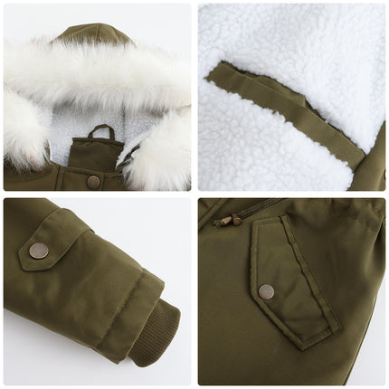 Women's winter jacket, warm wool lined padded parka with detachable fur hood coat