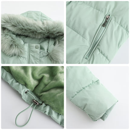 Women's Full Zipper Winter Coat Warm Sandwich Jacket with Removable Fur Hood with Pockets