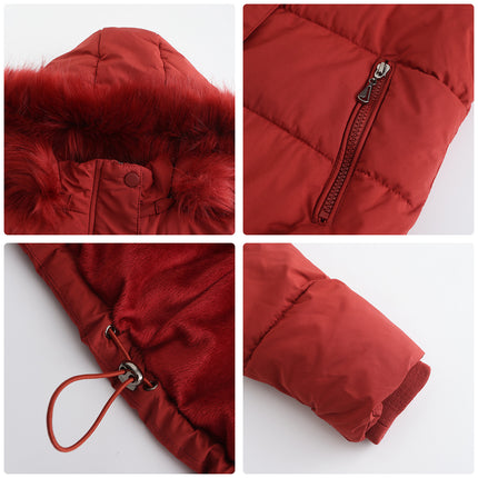 Women's Full Zipper Winter Coat Warm Sandwich Jacket with Removable Fur Hood with Pockets