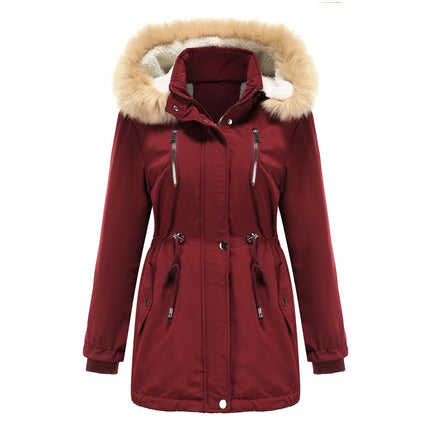 Women's Thicken Fleece Lined Parka Winter Coat Hooded Jacket with Removable Fur Collar