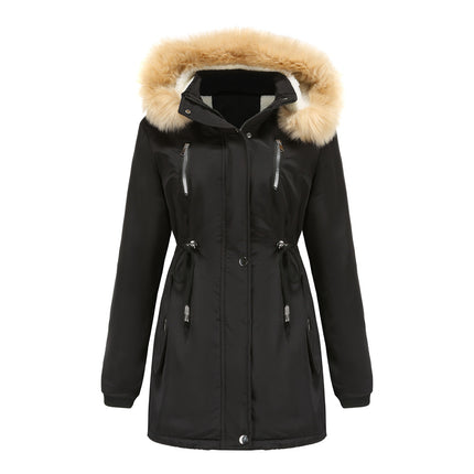 Women's Thicken Fleece Lined Parka Winter Coat Hooded Jacket with Removable Fur Collar