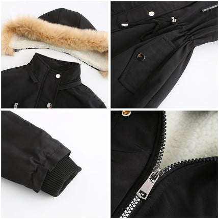 Women's Thicken Fleece Lined Parka Winter Coat Hooded Jacket with Removable Fur Collar