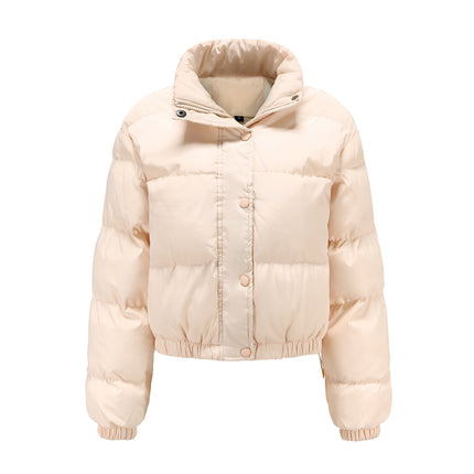 Womens Quilted Cropped Puffer Jacket Long Sleeve Full Zipper Pocketed Warm Short Bubble Coats