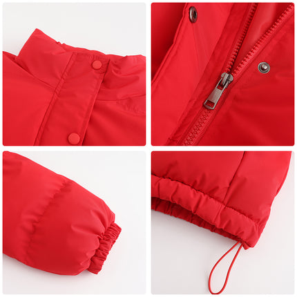 Womens Quilted Cropped Puffer Jacket Long Sleeve Full Zipper Pocketed Warm Short Bubble Coats