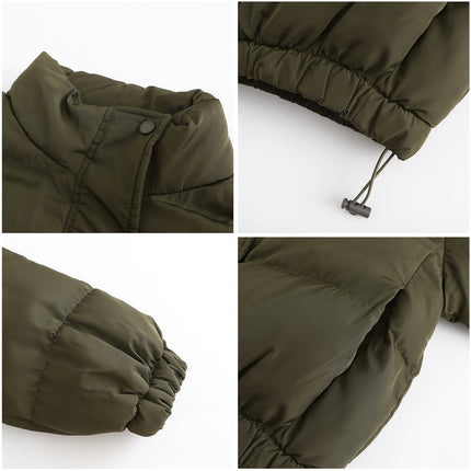 Womens Quilted Cropped Puffer Jacket Long Sleeve Full Zipper Pocketed Warm Short Bubble Coats