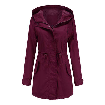 Women's Zipper Cotton Jacket Lightweight Long Sleeve Outdoor Hooded Windbreaker