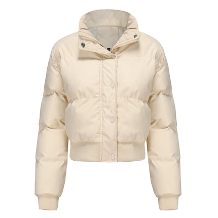 Womens Winter Cropped Puffer Jacket for Long Sleeve Oversize Puffy Coat Short Warm Quilted Jacket