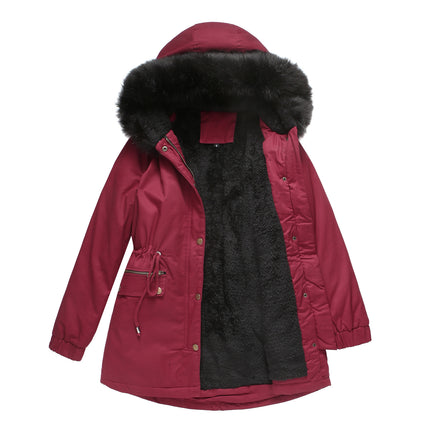 Women's winter thickened puffer coat, warm wool lined parka with hood and pockets