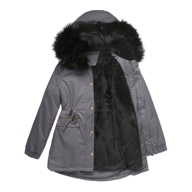 Women's winter thickened puffer coat, warm wool lined parka with hood and pockets