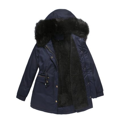 Women's winter thickened puffer coat, warm wool lined parka with hood and pockets