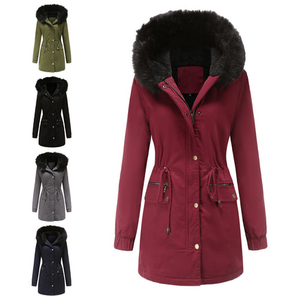 Women's winter thickened puffer coat, warm wool lined parka with hood and pockets