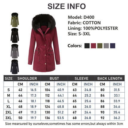 Women's winter thickened puffer coat, warm wool lined parka with hood and pockets