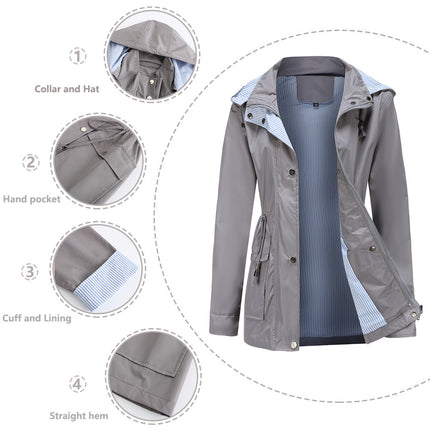 Raincoat Women Waterproof Long Hooded Trench Coats Lined Windbreaker Travel Jacket