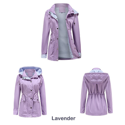 Raincoat Women Waterproof Long Hooded Trench Coats Lined Windbreaker Travel Jacket