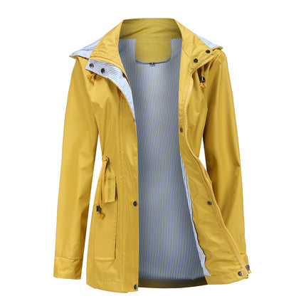 Raincoat Women Waterproof Long Hooded Trench Coats Lined Windbreaker Travel Jacket