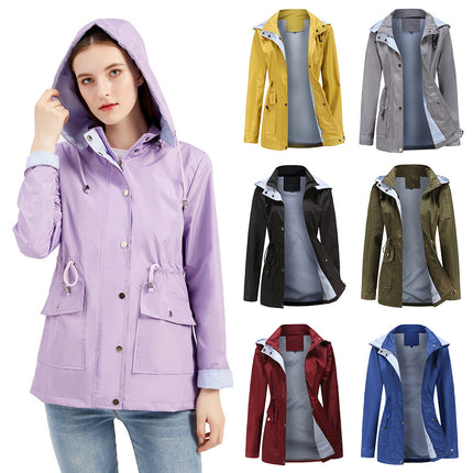 Raincoat Women Waterproof Long Hooded Trench Coats Lined Windbreaker Travel Jacket