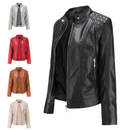 Women's Faux Leather Jacket, Zipper Motorcycle Short PU Motorcycle Outer Slim Jacket