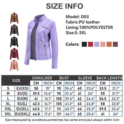 Women's Faux Leather Motorcycle Jacket PU Slim Short Motorcycle Jacket with Zipper Pocket