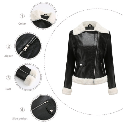 Women's Faux Leather Jacket PU Padded Slim Fit Zipper Motorcycle Biker Cropped Jacket