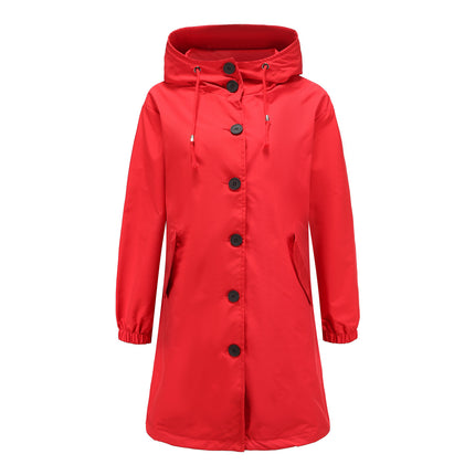 Women's waterproof windbreaker Long single-breasted windbreaker with lapel and hooded coat