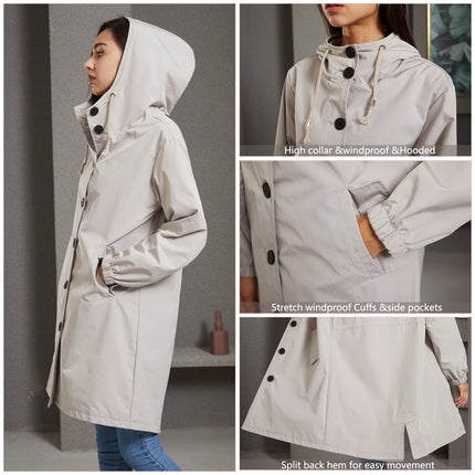 Women's waterproof windbreaker Long single-breasted windbreaker with lapel and hooded coat