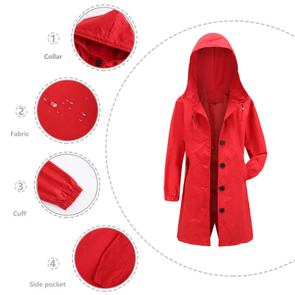 Women's waterproof windbreaker Long single-breasted windbreaker with lapel and hooded coat