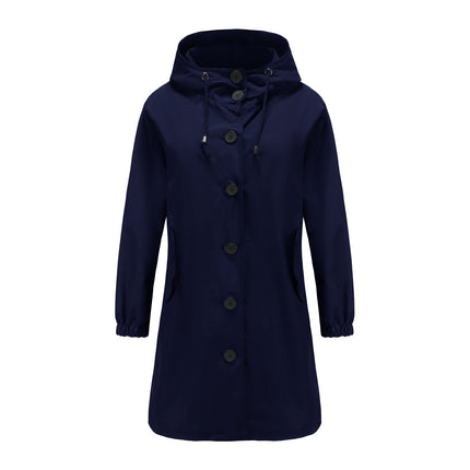 Women's waterproof windbreaker Long single-breasted windbreaker with lapel and hooded coat