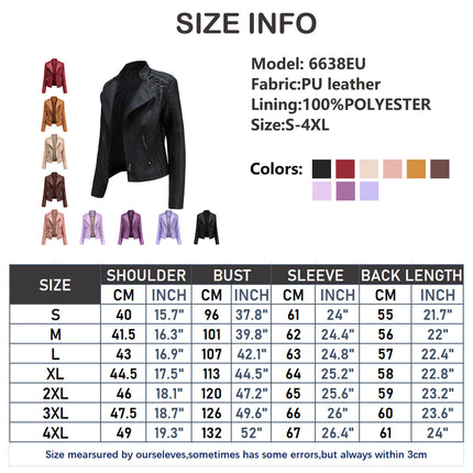 Women's Spring and Autumn Short Faux Leather Jacket with Zipper PU Motorcycle Slim Fit Jacket